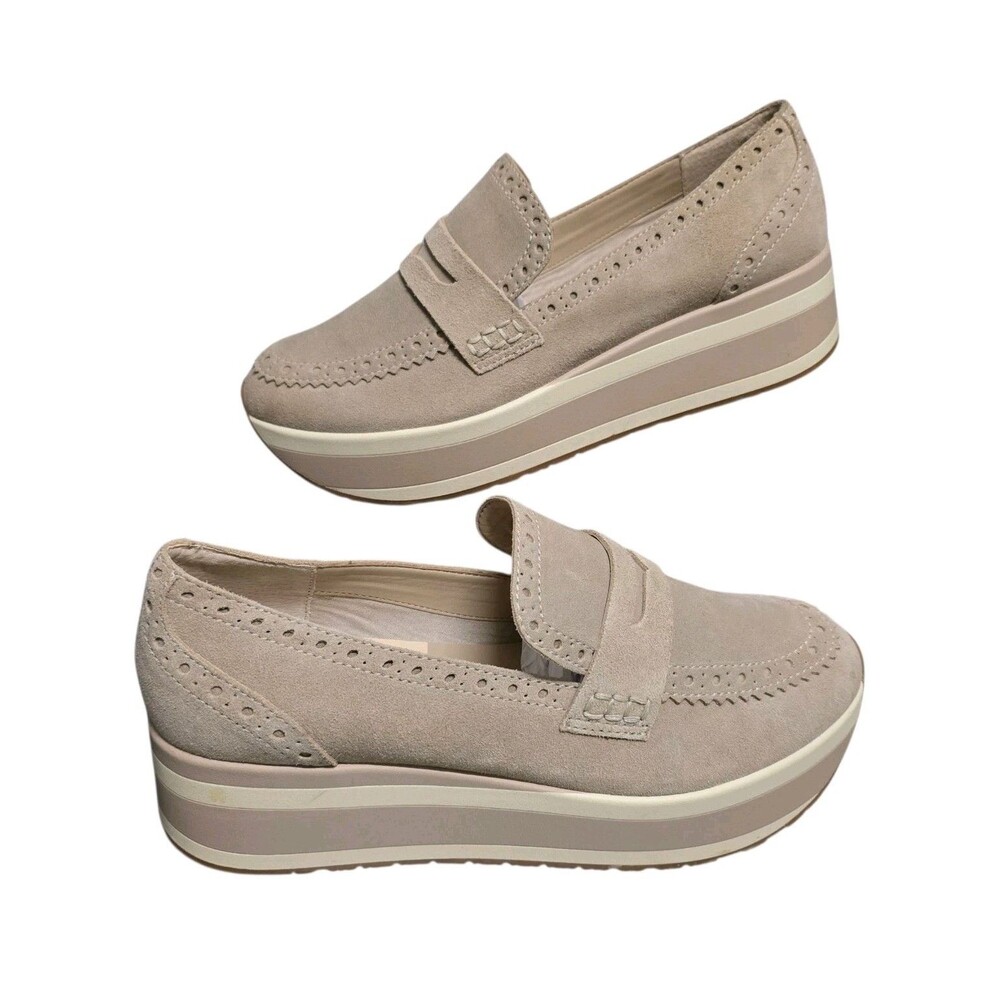 Dolce Vita Suede Platform Loafers Shoes Womens Size 10 Beige Tan